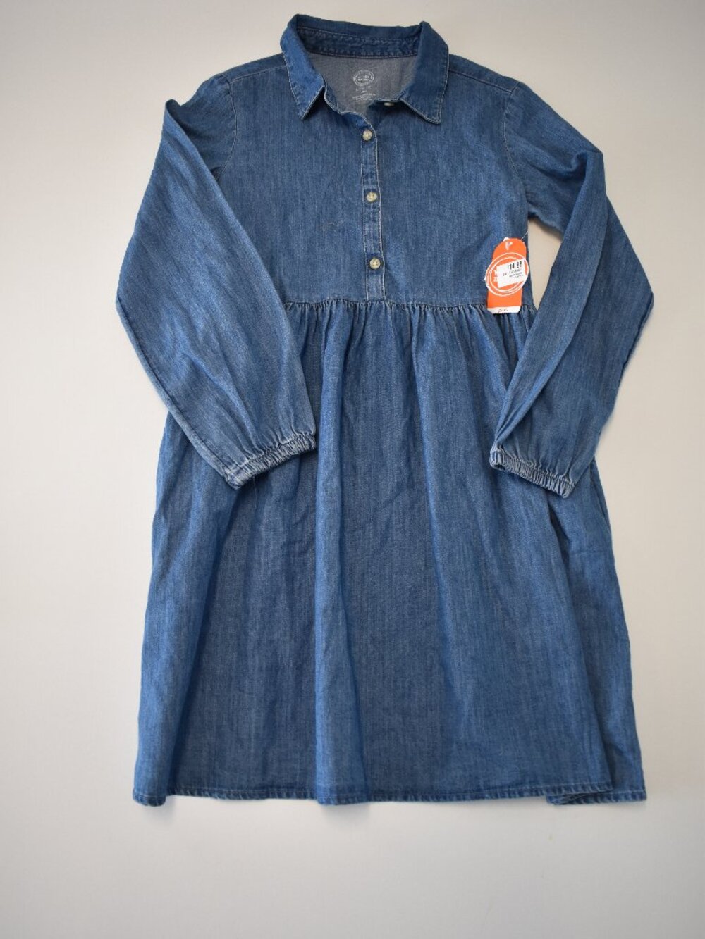 NWT Girls Jean Dress-PLUS SIZE LRG-Flowy-Lightweight-Long Sleeve-Buttons-Comfy